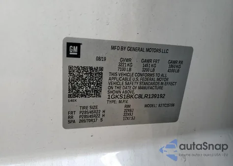 2020 GMC Yukon Slt from USA, damaged, VIN 1GKS1BKC8LR139192